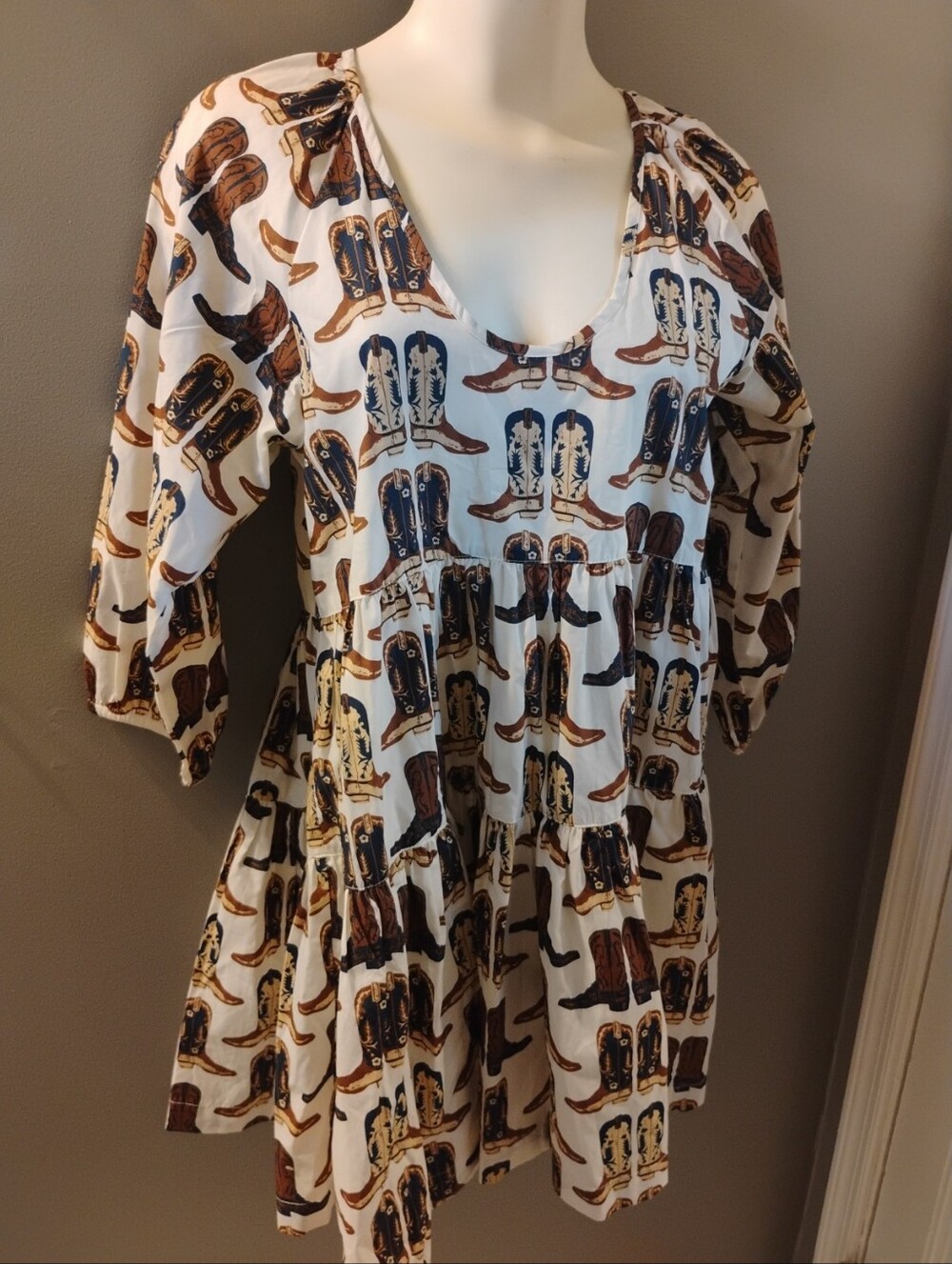 Women's XS Pink Chicken Nell Dress Ruffle Mini Cowboy Boot Print